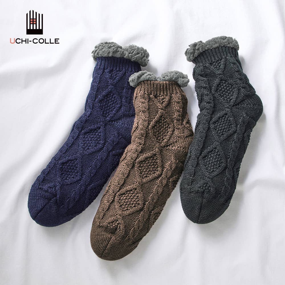 【極厚・内側ボア】ルームソックス ショート丈 ケーブル柄【くつしたの日対象】